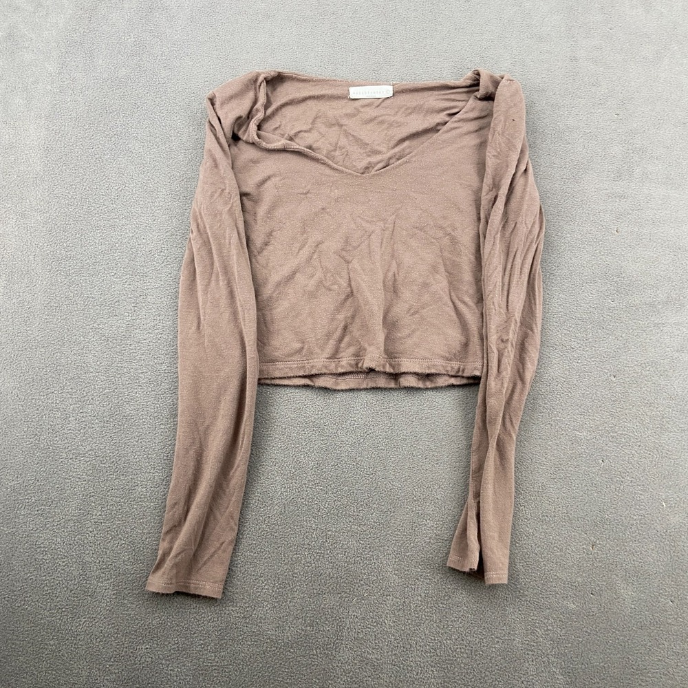 Wasabi + Mint Crop Top Womens Large Taupe Beige Stretch Long Sleeve Deep‎ V-Neck